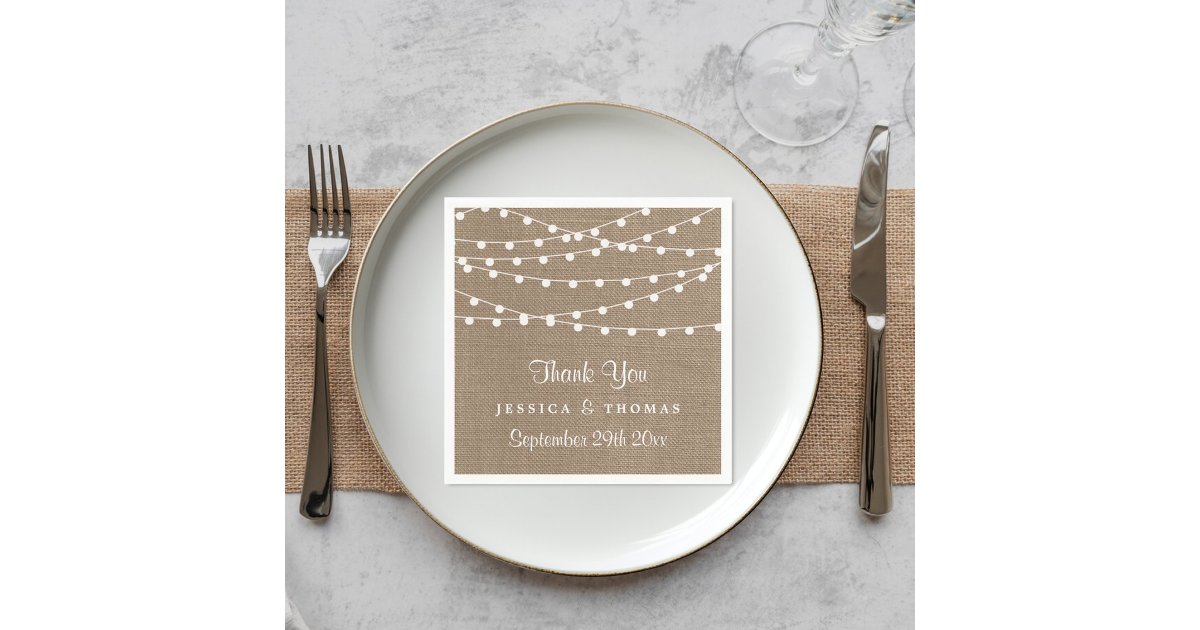 The Rustic Burlap String Lights Wedding Collection Napkins | Zazzle