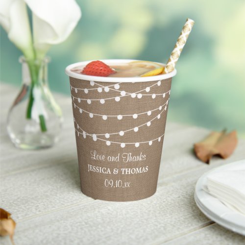 The Rustic Burlap String Lights Wedding Collection Paper Cups