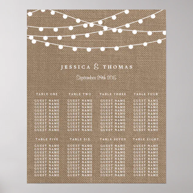 The Rustic Burlap String Lights Wedding Collection Poster | Zazzle