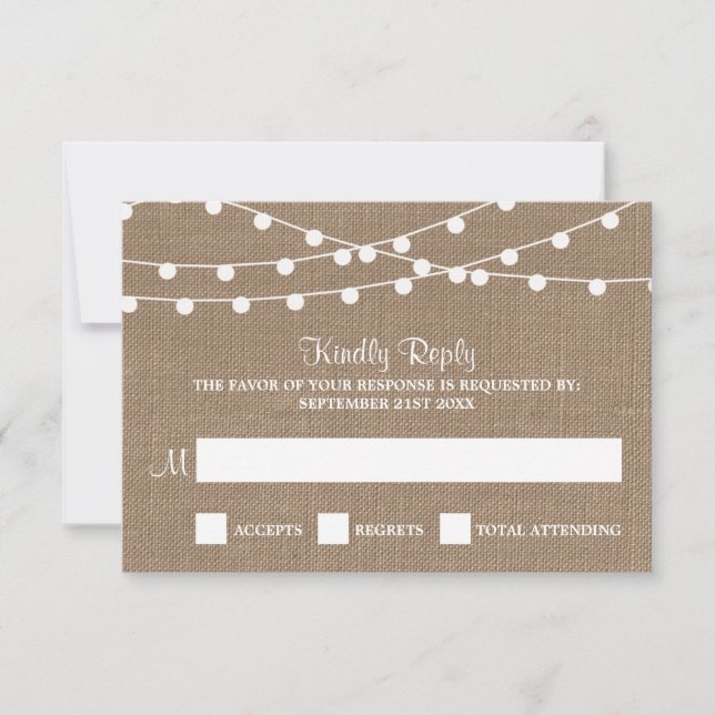 The Rustic Burlap String Lights Wedding Collection RSVP Card (Front)