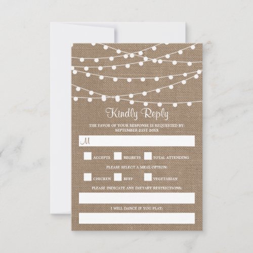 The Rustic Burlap String Lights Wedding Collection RSVP Card