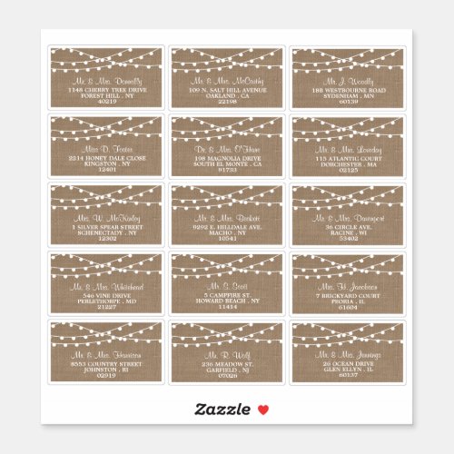 The Rustic Burlap String Lights Wedding Collection Sticker