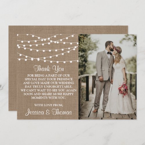 The Rustic Burlap String Lights Wedding Collection Thank You Card