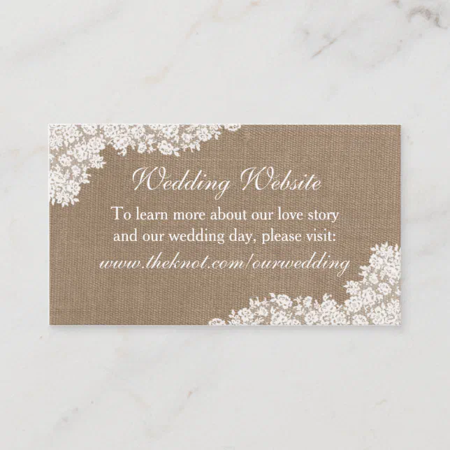 The Rustic Burlap & Vintage White Lace Collection Enclosure Card | Zazzle