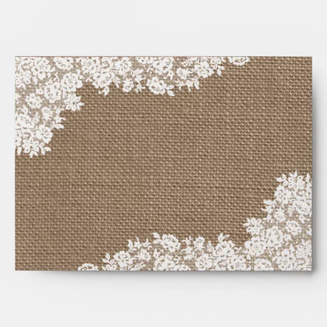 The Rustic Burlap & Vintage White Lace Collection Envelope | Zazzle