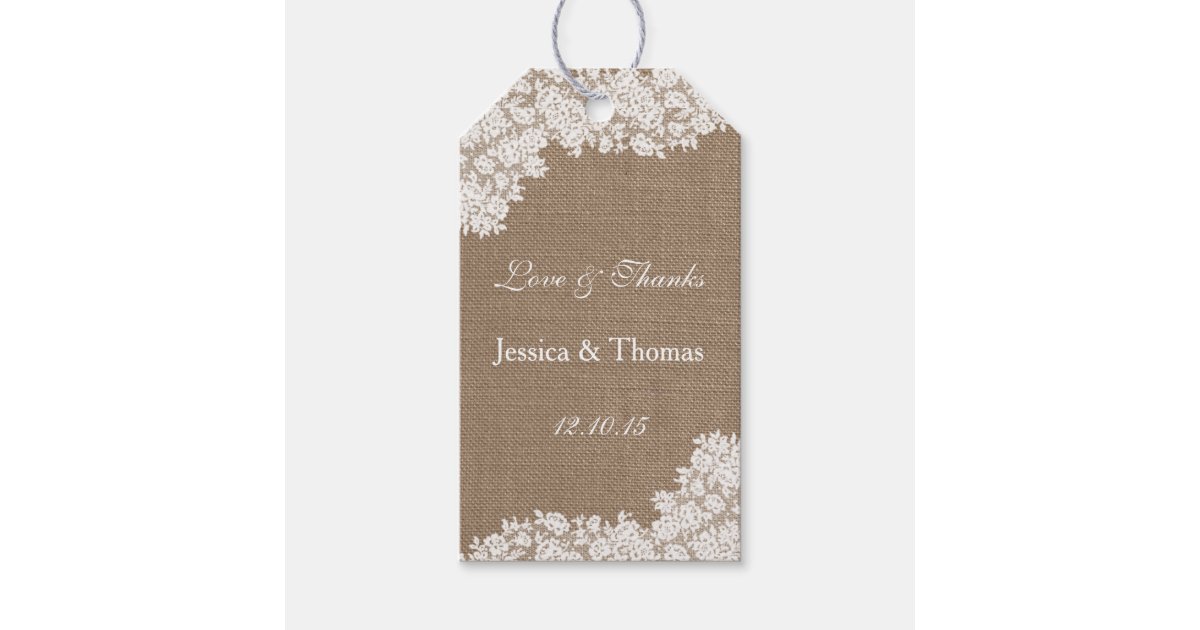 The Rustic Burlap & Vintage White Lace Collection Gift Tags | Zazzle