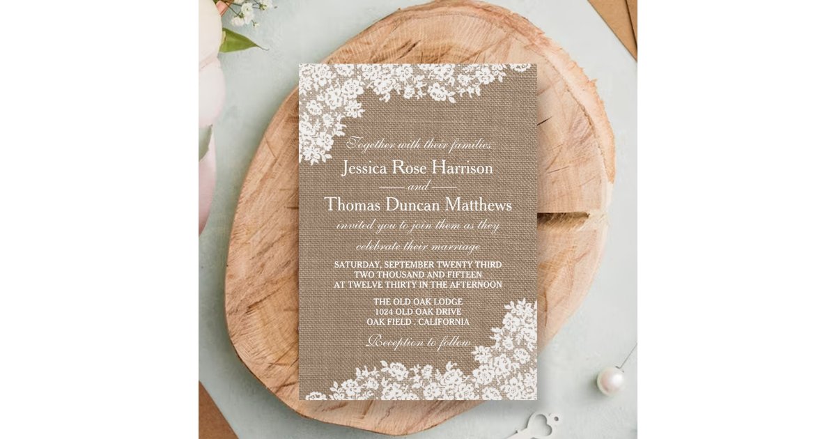 The Rustic Burlap & Vintage White Lace Collection Invitation | Zazzle