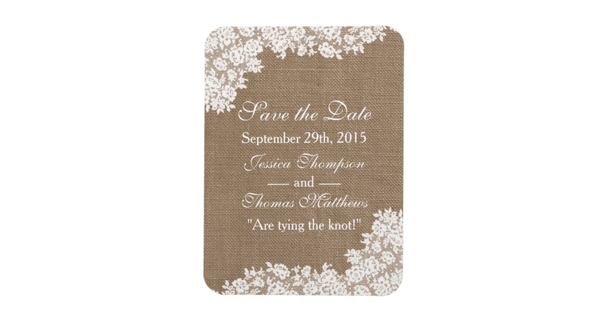 The Rustic Burlap & Vintage White Lace Collection Magnet | Zazzle