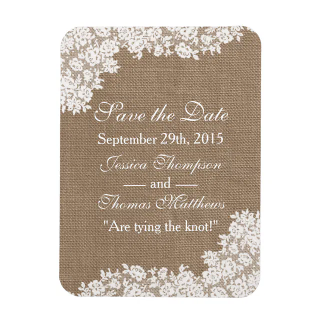 The Rustic Burlap & Vintage White Lace Collection Magnet | Zazzle