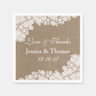 The Rustic Burlap & Vintage White Lace Collection Napkin