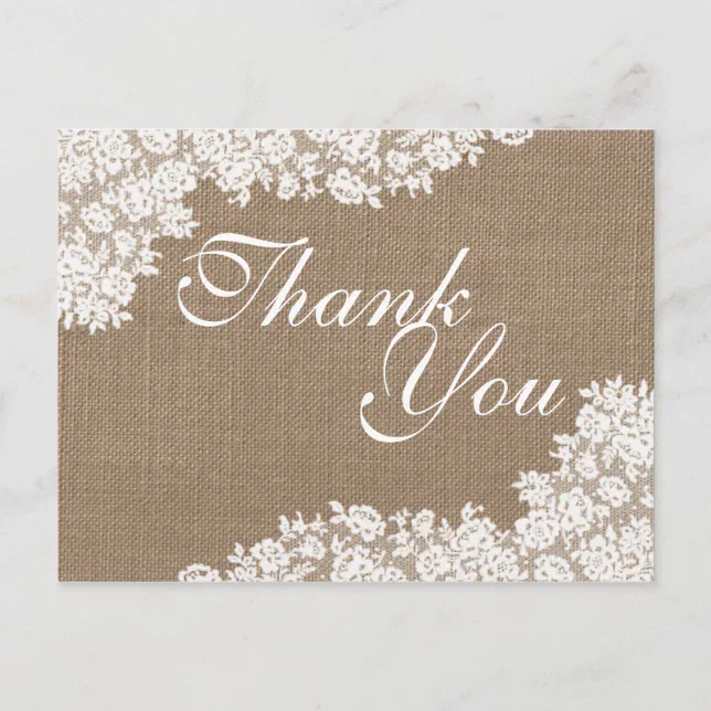 The Rustic Burlap & Vintage White Lace Collection Postcard | Zazzle