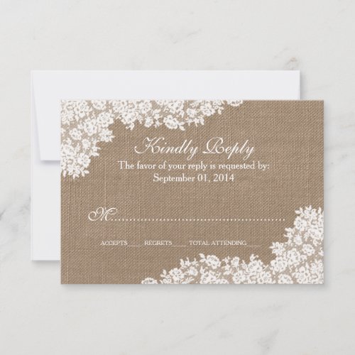 The Rustic Burlap  Vintage White Lace Collection RSVP Card