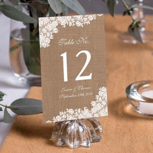 The Rustic Burlap  Vintage White Lace Collection Table Number