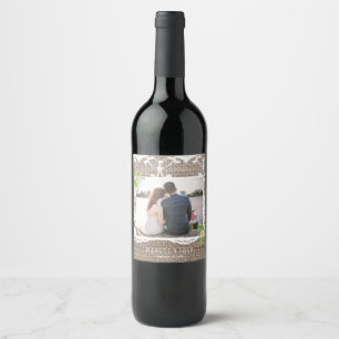 The Rustic Burlap & Vintage White Lace Photo Wine Label