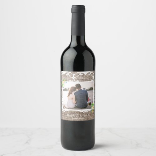 The Rustic Burlap  Vintage White Lace Photo Wine Label