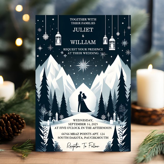 The Rustic Forest Stars Snow Bright Winter Wedding Invitation (Creator Uploaded)