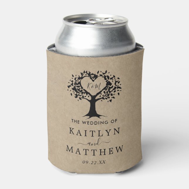 The Rustic Heart Tree Wedding Collection Can Cooler (Can Front)
