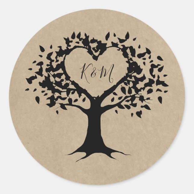 The Rustic Heart Tree Wedding Collection Favor Classic Round Sticker (Front)