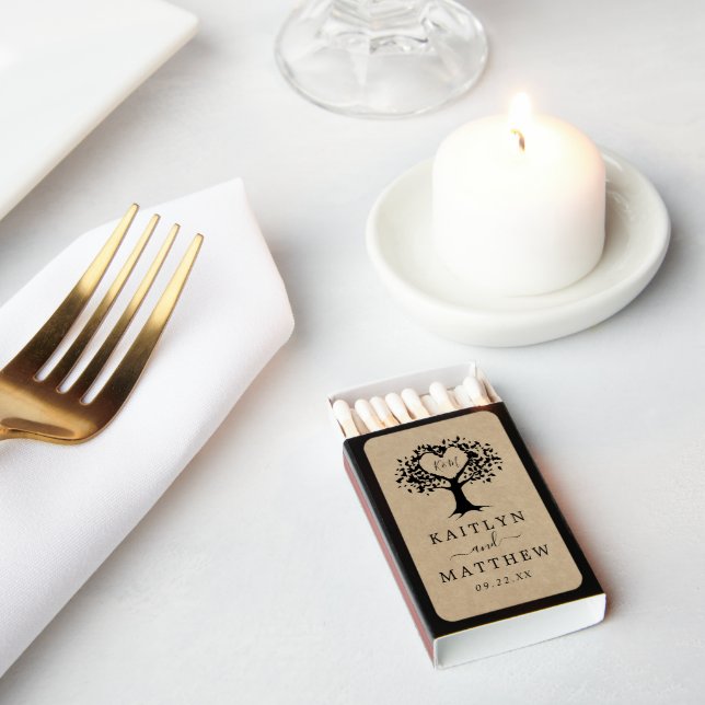 The Rustic Heart Tree Wedding Collection Matchboxes (Insitu)