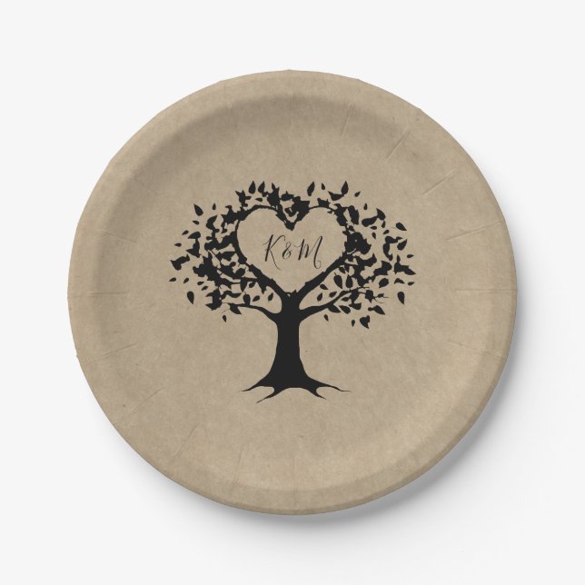 The Rustic Heart Tree Wedding Collection Paper Plates (Front)