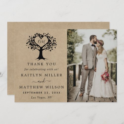 The Rustic Heart Tree Wedding Collection Photo Thank You Card