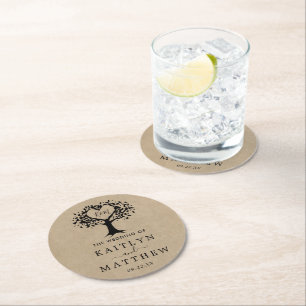 The Rustic Heart Tree Wedding Collection Round Paper Coaster