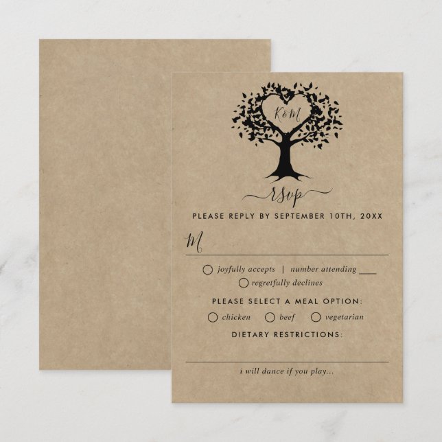 The Rustic Heart Tree Wedding Collection RSVP Card (Front/Back)