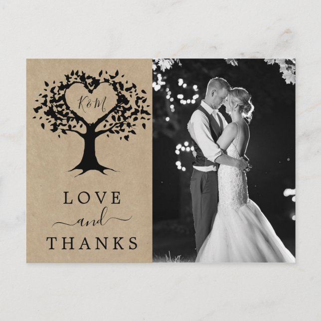 The Rustic Heart Tree Wedding Collection Thank You Announcement Postcard (Front)
