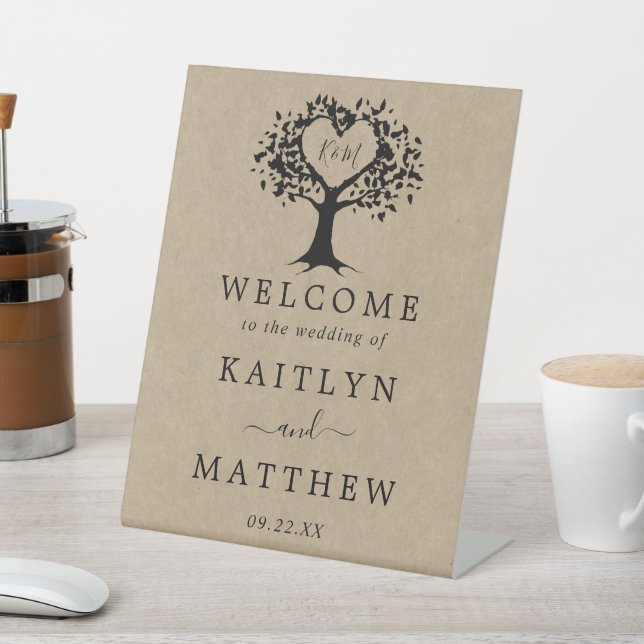 The Rustic Heart Tree Wedding Collection Welcome Pedestal Sign (In SItu)