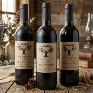 The Rustic Heart Tree Wedding Collection Wine Label