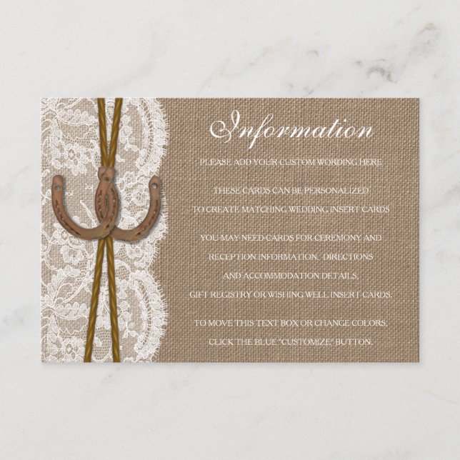 The Rustic Horseshoe Wedding Collection Detail Enclosure Card (Front)