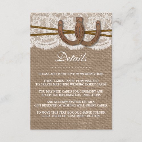 The Rustic Horseshoe Wedding Collection Enclosure Card