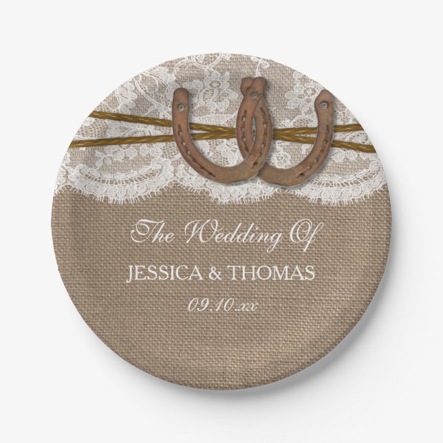 The Rustic Horseshoe Wedding Collection Paper Plates (Front)