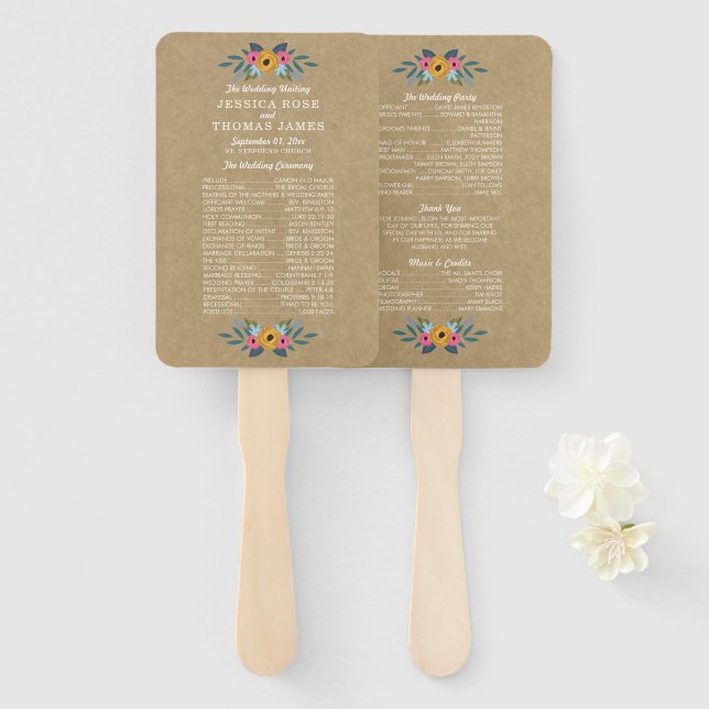 The Rustic Kraft Floral Wreath Wedding Collection Hand Fan (Front and Back)