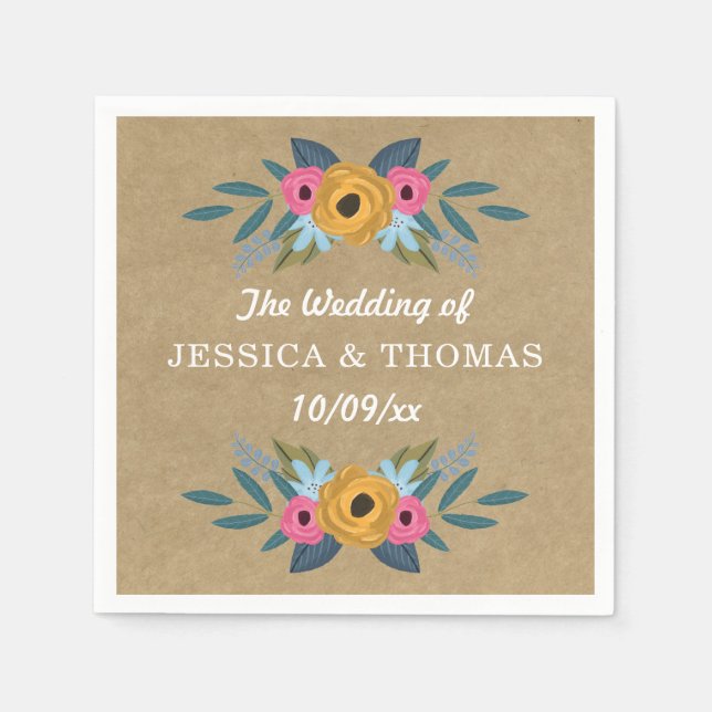 The Rustic Kraft Floral Wreath Wedding Collection Paper Napkins (Front)