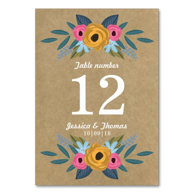 The Rustic Kraft Floral Wreath Wedding Collection Table Number (Front)