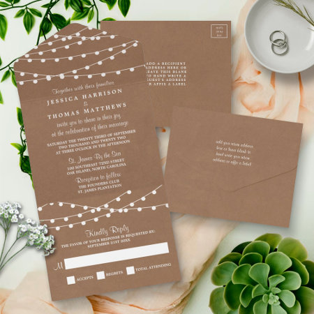 The Rustic Kraft String Lights Wedding Collection All In One Invitatio