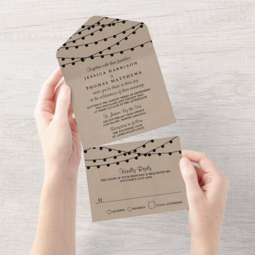 The Rustic Kraft String Lights Wedding Collection All In One Invitation