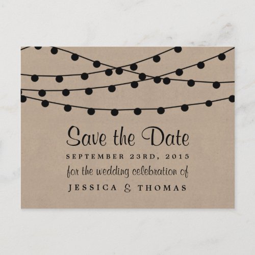 The Rustic Kraft String Lights Wedding Collection Announcement Postcard
