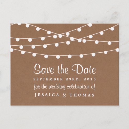 The Rustic Kraft String Lights Wedding Collection Announcement Postcard
