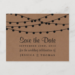 The Rustic Kraft String Lights Wedding Collection Announcement Postcard