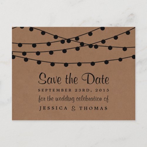 The Rustic Kraft String Lights Wedding Collection Announcement Postcard