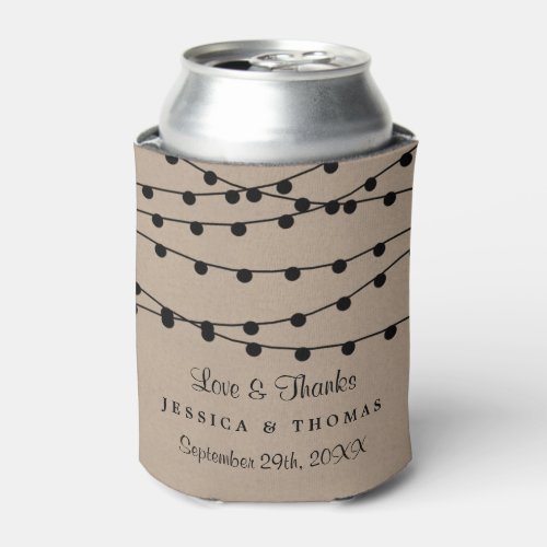 The Rustic Kraft String Lights Wedding Collection Can Cooler