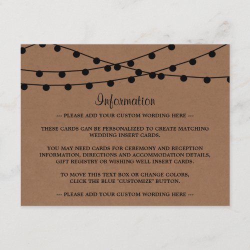 The Rustic Kraft String Lights Wedding Collection Enclosure Card