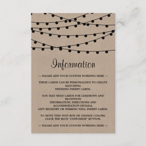 The Rustic Kraft String Lights Wedding Collection Enclosure Card