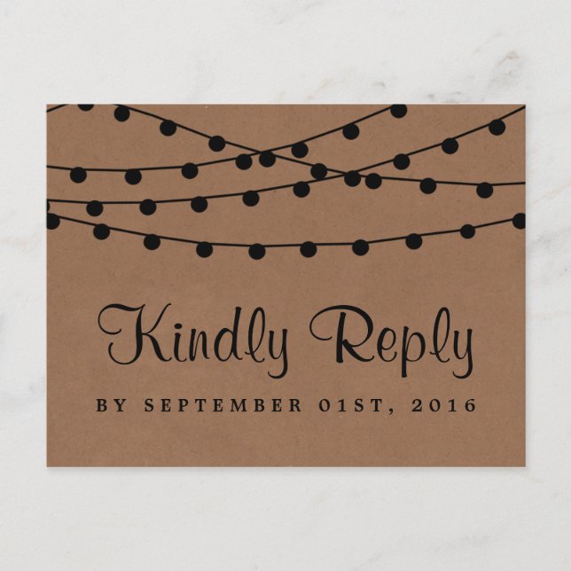 The Rustic Kraft String Lights Wedding Collection Invitation Postcard (Front)