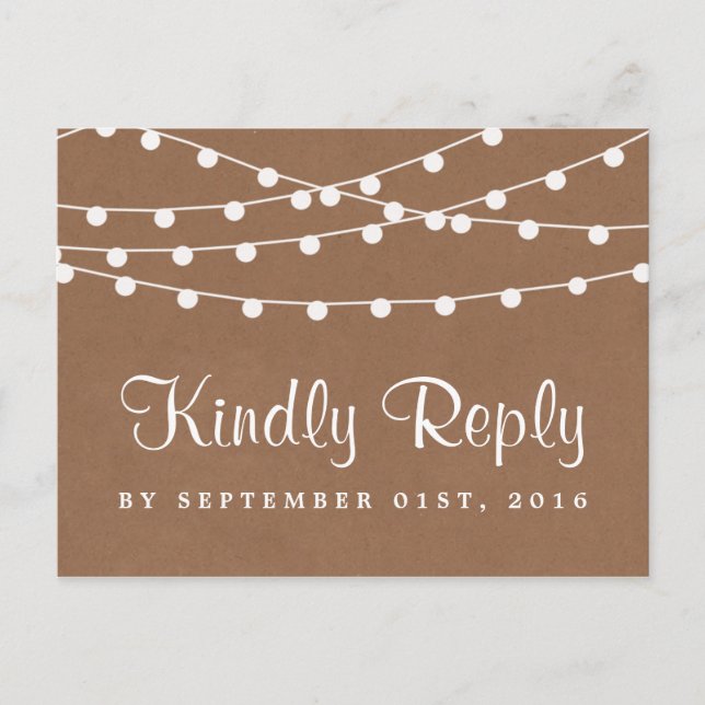 The Rustic Kraft String Lights Wedding Collection Invitation Postcard (Front)