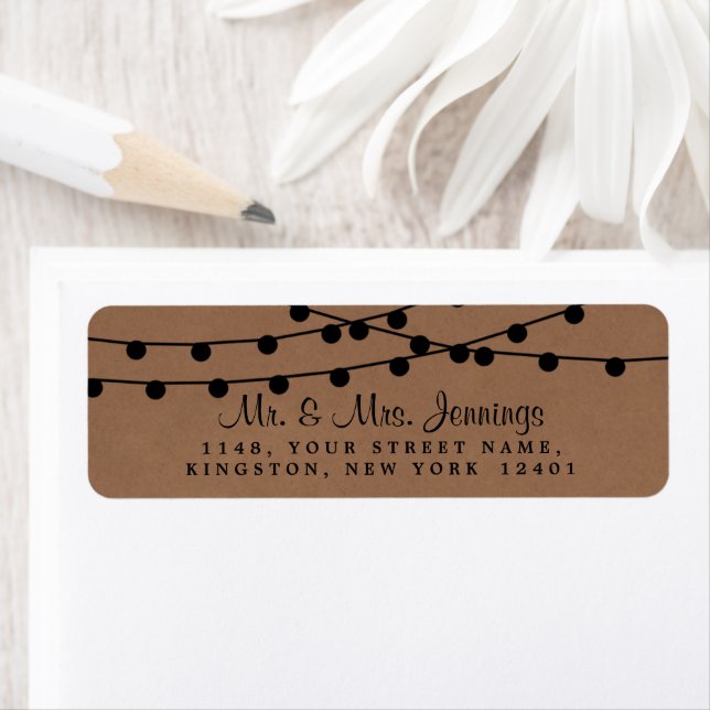 The Rustic Kraft String Lights Wedding Collection Label (Insitu)