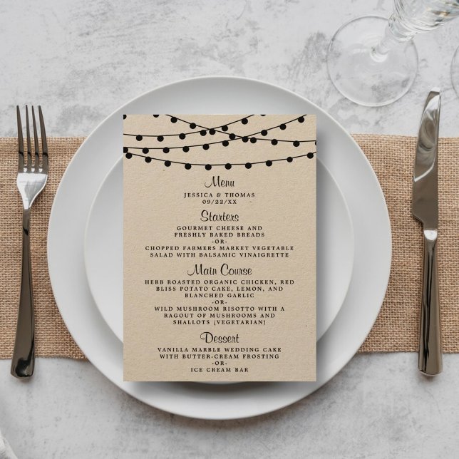 The Rustic Kraft String Lights Wedding Collection Menu (Creator Uploaded)