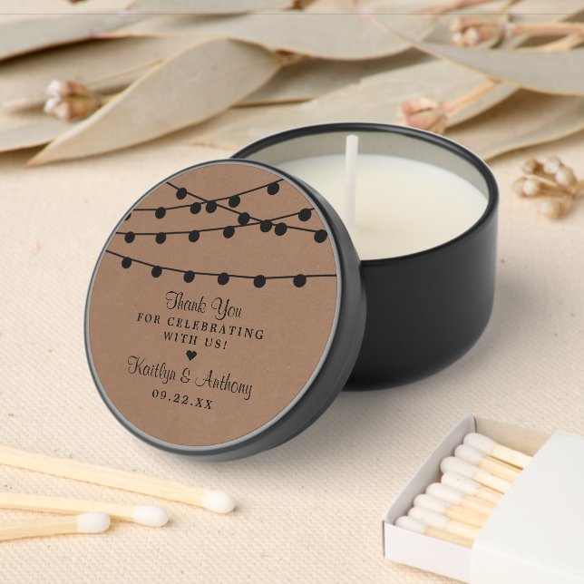 The Rustic Kraft String Lights Wedding Collection Mini Candle Favors (Insitu)